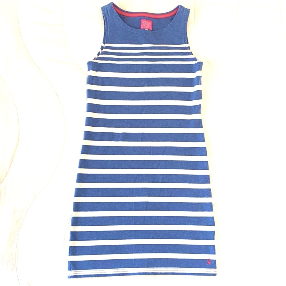 Joules Dress Size 2 Sleeveless Blue & White Stripe